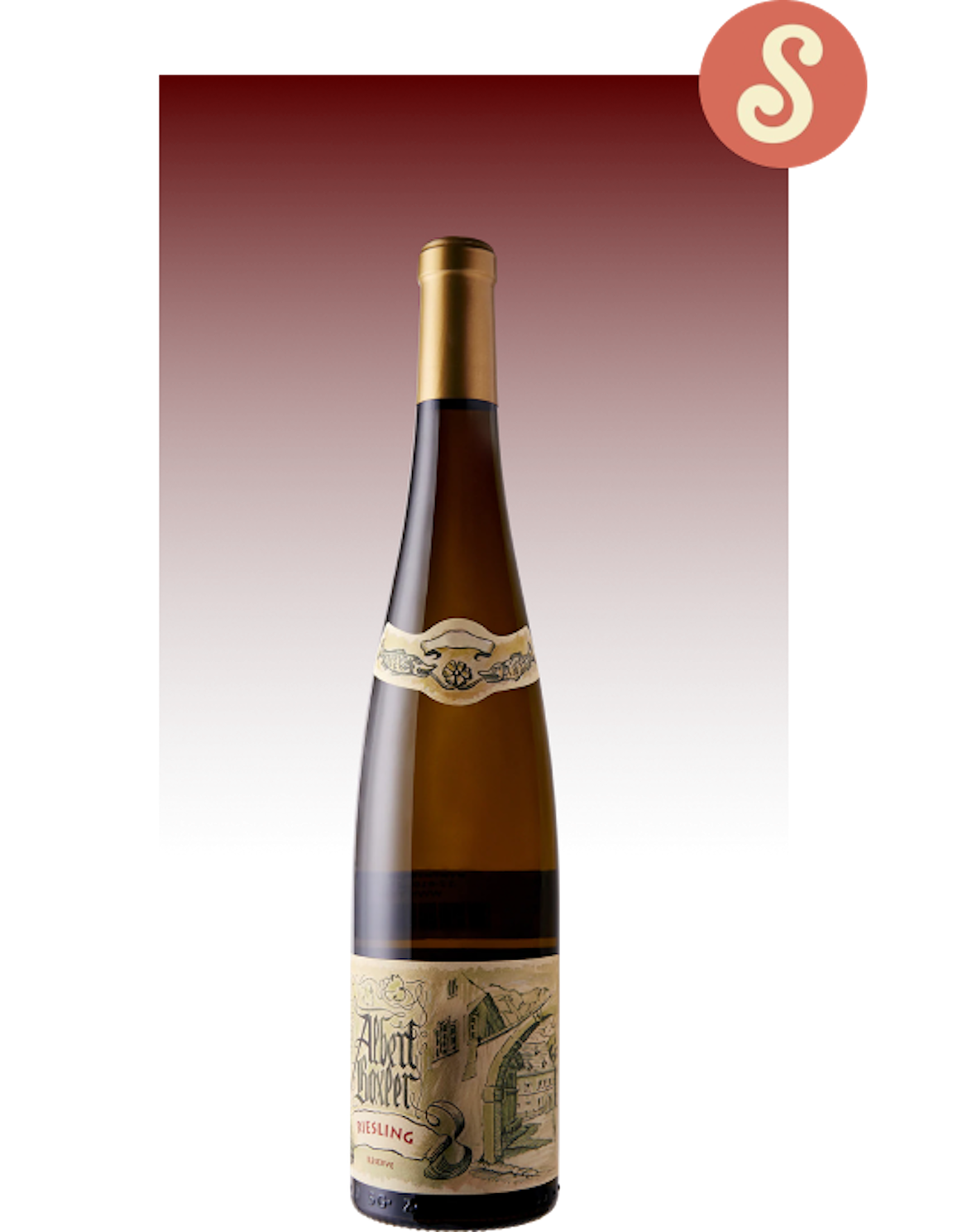 A bottle of wine with an etching-like label.